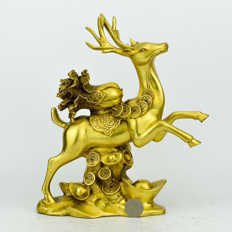 精工纯铜“福鹿背白菜” 寓“一路发财”于方寸间的艺术摆件